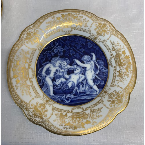 173 - Three pairs of decorative Continental plates with cherubs and courting couple together with 2 framed... 