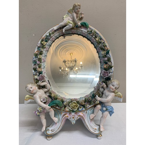 174 - Various Continental ceramics to include mirror with putti, cherub with bow, dish and a Portuguese pl... 