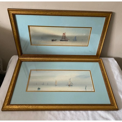 1108 - Two watercolour seascapes, one signed lower right G. Morris, the other  E. H. Woods 14.5 x 37cm. Bot... 