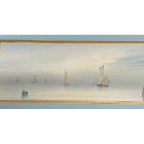 1108 - Two watercolour seascapes, one signed lower right G. Morris, the other  E. H. Woods 14.5 x 37cm. Bot... 