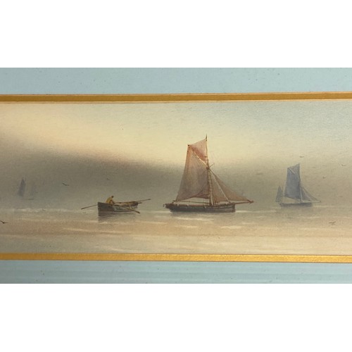 1108 - Two watercolour seascapes, one signed lower right G. Morris, the other  E. H. Woods 14.5 x 37cm. Bot... 