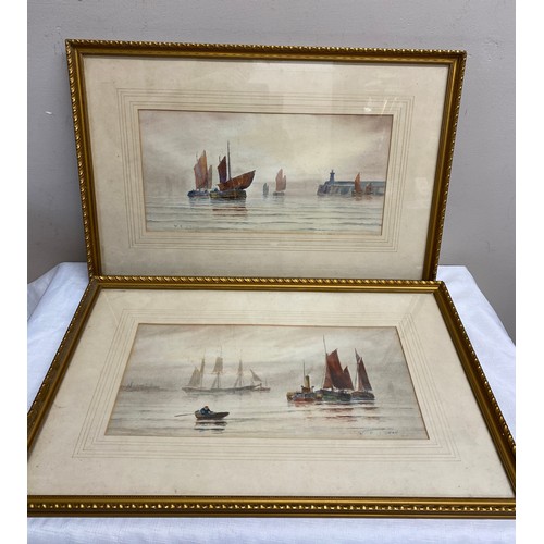 1109 - Two watercolour seascapes each signed W E J Dean 1906. He was a porcelain artist primarily. 19 x 39c... 