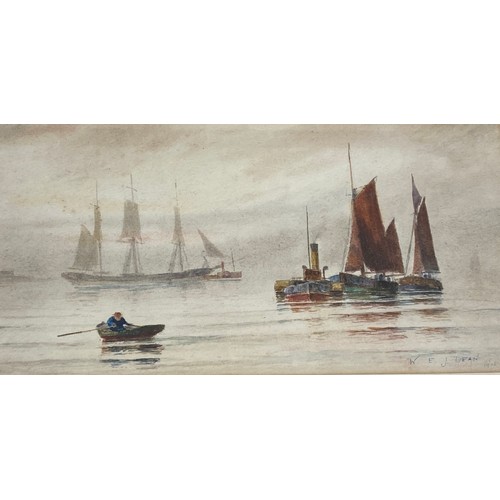 1109 - Two watercolour seascapes each signed W E J Dean 1906. He was a porcelain artist primarily. 19 x 39c... 