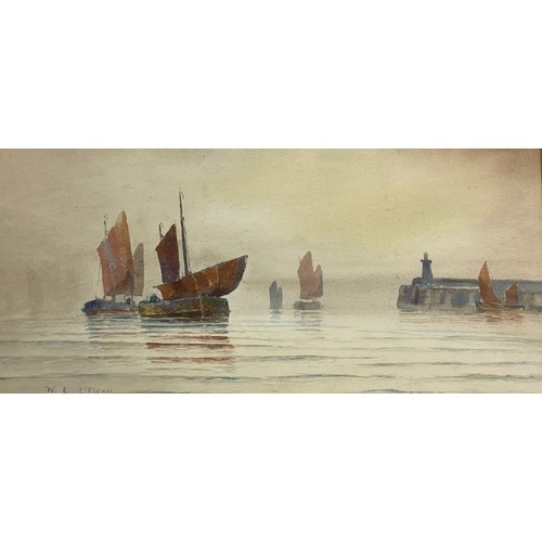 1109 - Two watercolour seascapes each signed W E J Dean 1906. He was a porcelain artist primarily. 19 x 39c... 