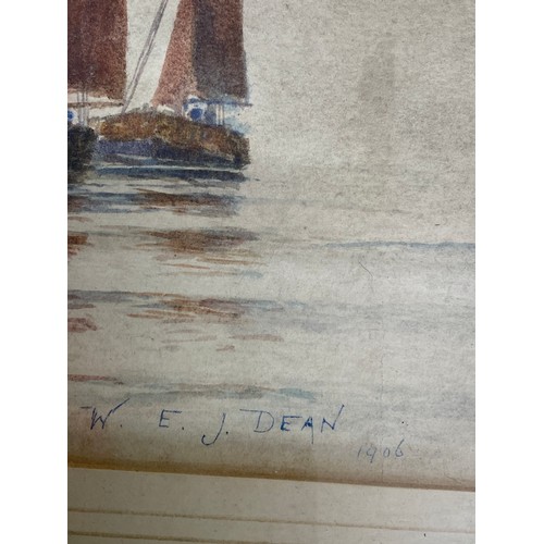 1109 - Two watercolour seascapes each signed W E J Dean 1906. He was a porcelain artist primarily. 19 x 39c... 