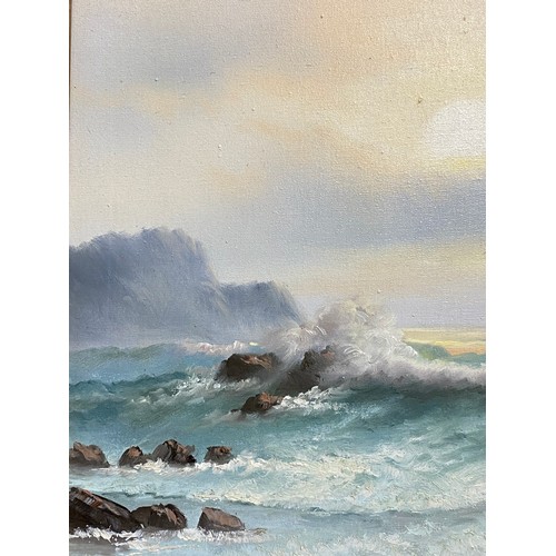 1114 - Oil on canvas of seascape in gilt frame 29 x 39cm signed indistinctly lower right.