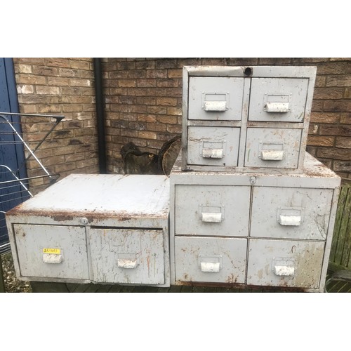 1271 - Steel grey painted index drawers, small four drawer. 36cm w, large 50cm w, 2 drawer 53cm w.