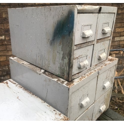 1271 - Steel grey painted index drawers, small four drawer. 36cm w, large 50cm w, 2 drawer 53cm w.