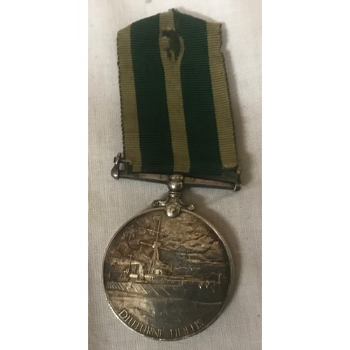 696 - WWII Royal Navy medal with ribbon named 19540 A. G. Elliott LSM RNR.