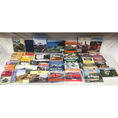 617 - A large collection of books with railway and buses theme, hardback and soft.