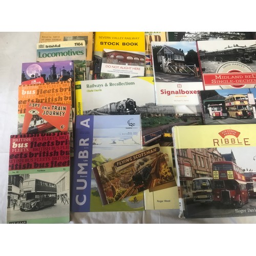 617 - A large collection of books with railway and buses theme, hardback and soft.