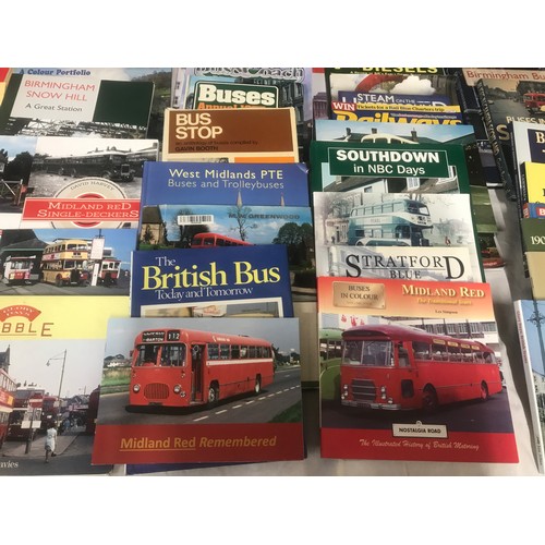 617 - A large collection of books with railway and buses theme, hardback and soft.