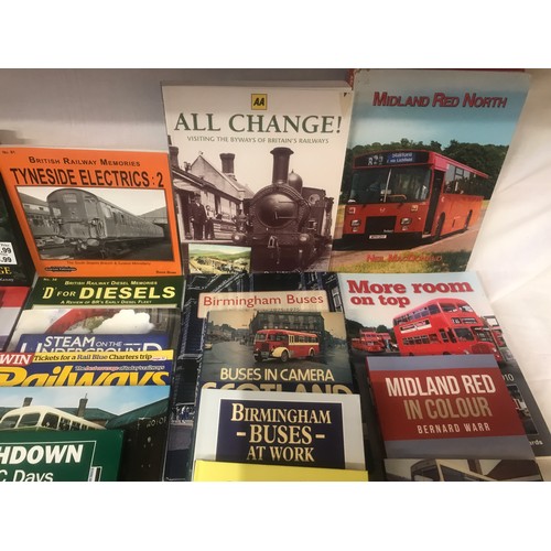 617 - A large collection of books with railway and buses theme, hardback and soft.