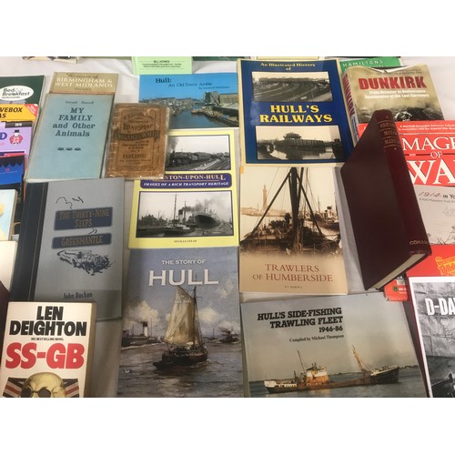 618 - A selection of books of various subjects to include reference: Hull history, Hull trains, trawling f... 