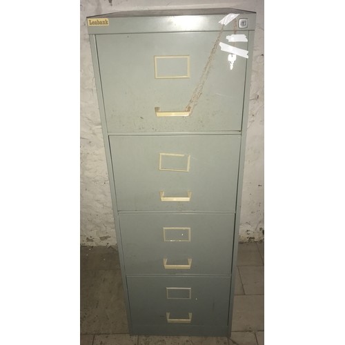 1201 - Leabank four drawer steel filing cabinet with key. 131 h x 46 w x 63cm d.