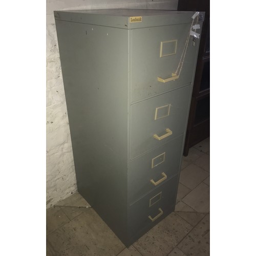 1201 - Leabank four drawer steel filing cabinet with key. 131 h x 46 w x 63cm d.