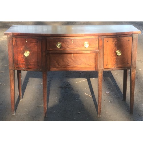 1133 - A 19thC mahogany bow front inlaid sideboard with cellarette drawer. 57 d x 137 w x 91cm h.