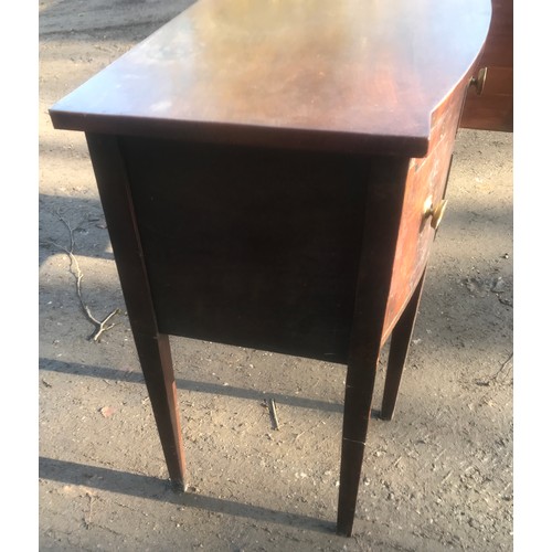 1133 - A 19thC mahogany bow front inlaid sideboard with cellarette drawer. 57 d x 137 w x 91cm h.