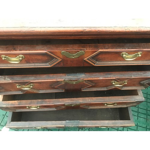 1120 - Eighteenth century walnut 4 height chest of drawers on bun feet with brass fittings. 99 w x 61 d x 9... 