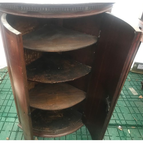 1124 - Early 19thC oak bow fronted corner cabinet, two door 63 w x 45 d x 97cm h.