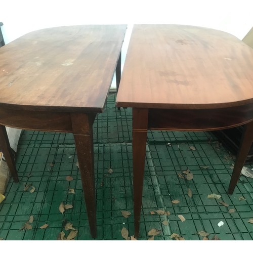 1126 - Two 19thC mahogany dining table 'D' ends, each approx 138 w x 66 d x 74cm h, inlaid sides, square ta... 