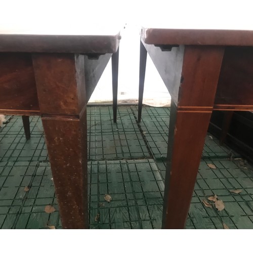 1126 - Two 19thC mahogany dining table 'D' ends, each approx 138 w x 66 d x 74cm h, inlaid sides, square ta... 