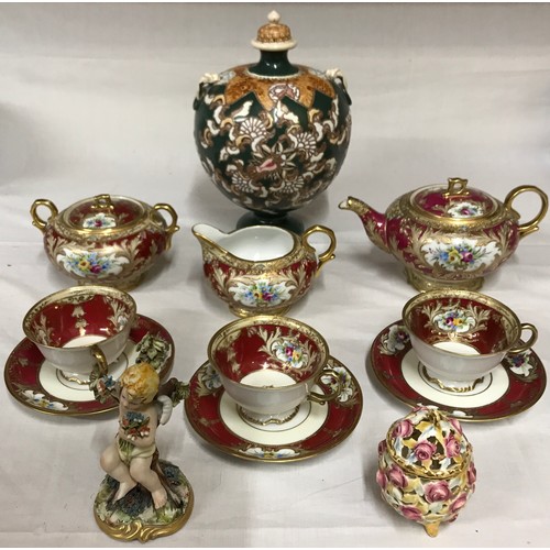 118 - A collection of china with mark to base of an 'A' in a triangle to include: teapot, milk jug, sugar ... 