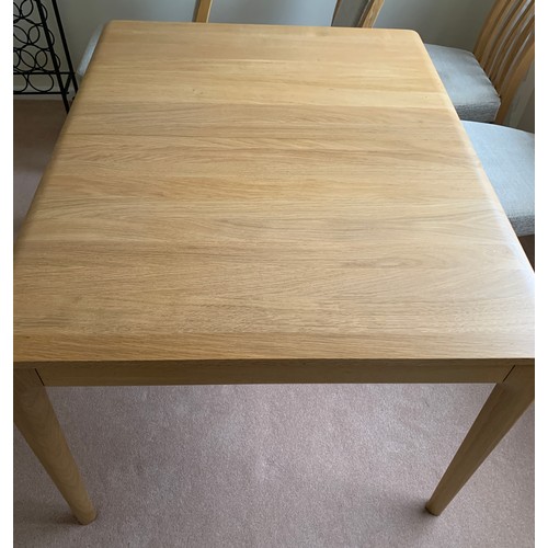 1147 - Ercol modern extending dining table. 90 x 111 closed together with 4 Ercol dining chairs, 2 upholste... 