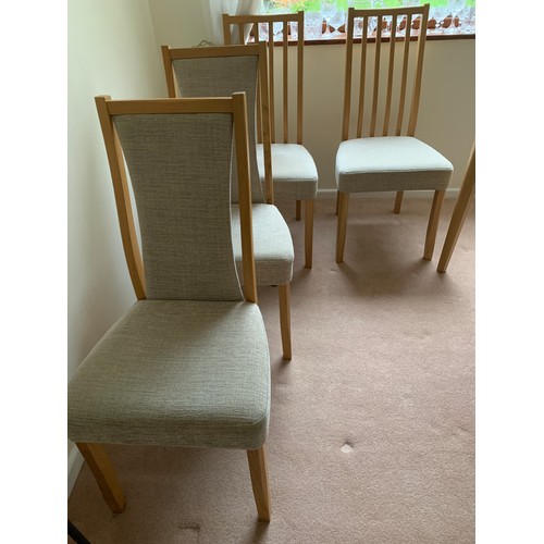 1147 - Ercol modern extending dining table. 90 x 111 closed together with 4 Ercol dining chairs, 2 upholste... 