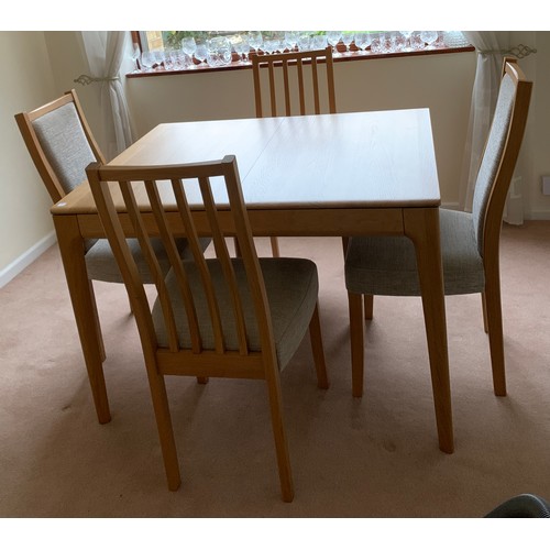 1147 - Ercol modern extending dining table. 90 x 111 closed together with 4 Ercol dining chairs, 2 upholste... 