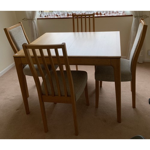 1147 - Ercol modern extending dining table. 90 x 111 closed together with 4 Ercol dining chairs, 2 upholste... 