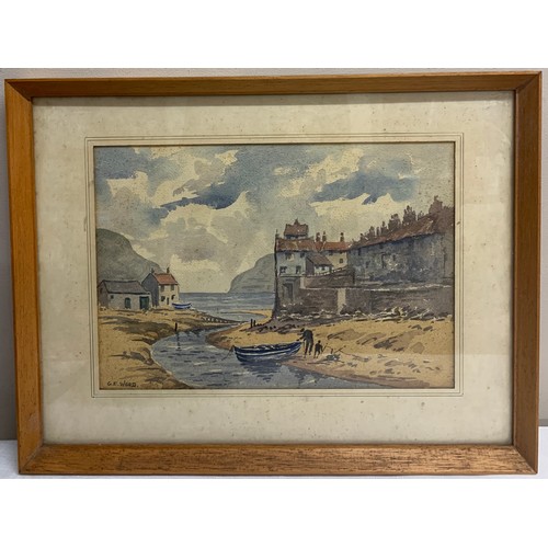 1116 - Watercolour painting of Staithes, signed L.L. G E Wood. Picture size 26 x 36cm.