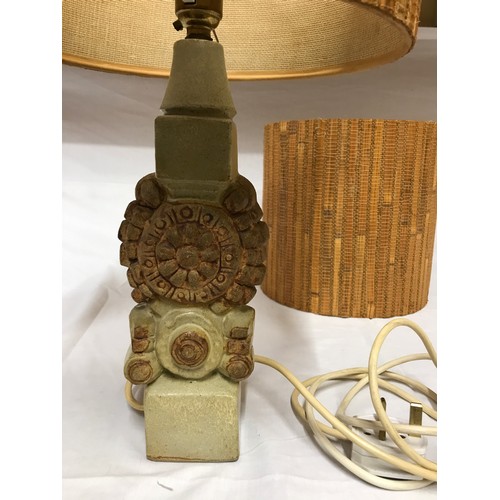 110 - Bernard Rooke studio pottery stoneware table lamp with original shade and spare. Ht to pottery top 2... 