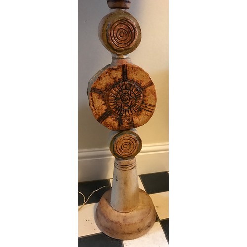 111 - Bernard Rooke studio pottery standard lamp and original shade. Base height approx 84cm excluding lig... 