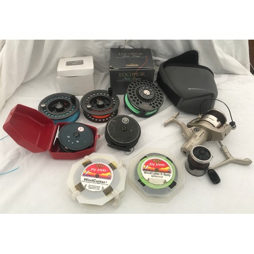 766 - Fly fishing, selection of reels. Daiwa Loctimor 1011, Roddy 310. condex, Abu Garcia fixed spool and ... 