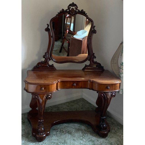 1160 - A Victorian mirror backed mahogany dressing table, 3 drawers to front, on cabriole legs to front wit... 