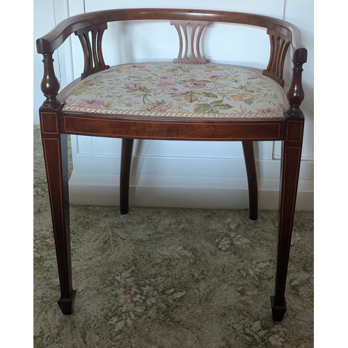 1162 - An Edwardian mahogany and inlaid salon chair, height to back 66cm x 55cm w.