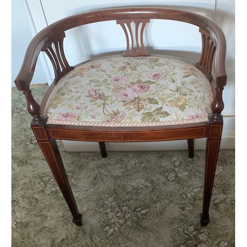 1162 - An Edwardian mahogany and inlaid salon chair, height to back 66cm x 55cm w.