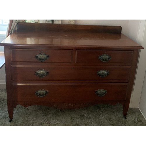 1164 - Edwardian mahogany chest of drawers, 2 short over 2 long drawers with brass handles. 124 w x 49 d x ... 