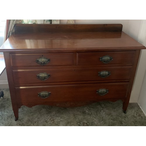 1164 - Edwardian mahogany chest of drawers, 2 short over 2 long drawers with brass handles. 124 w x 49 d x ... 