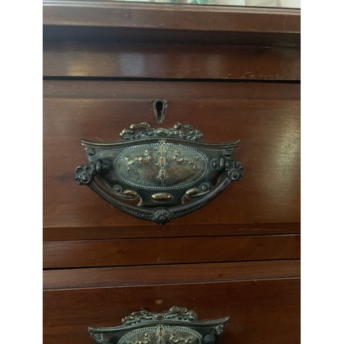 1164 - Edwardian mahogany chest of drawers, 2 short over 2 long drawers with brass handles. 124 w x 49 d x ... 