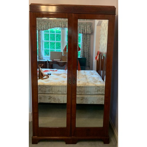 1171 - Edwardian mahogany and inlaid two door wardrobe with mirrors to each door. 206 h x 116cm w.