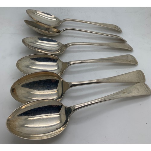 445 - Six silver dessert spoons and six dessert forks Sheffield 1930 R F Mosley and Co. Total weight 620.4... 