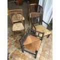 Assorted selection of chairs, oak corner bobble chair, mahogany inlaid tub chair, two Edwardian dini... 