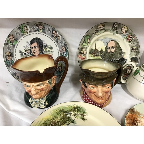 97 - Royal Doulton selection, 19 assorted pieces, 6 x decorative plates, Robert Burns, Shakespeare, The M... 