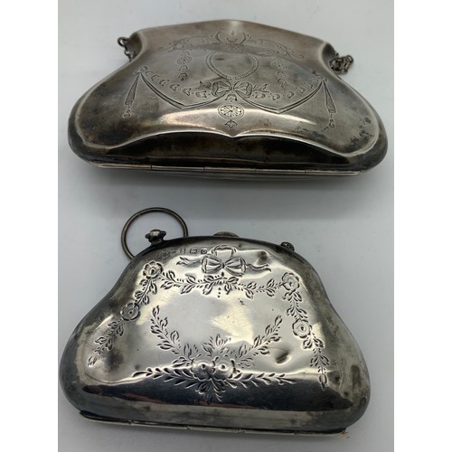 444 - Two silver kid lined purses with finger rings. Larger Chester 1909 maker Colen Hewer Cheshire and Bi... 