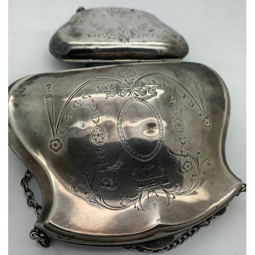 444 - Two silver kid lined purses with finger rings. Larger Chester 1909 maker Colen Hewer Cheshire and Bi... 