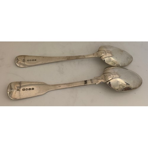 450 - Two silver tablespoons London 1827 maker possibly Clement Cheese and London 1835 maker Jonathan Hayn... 