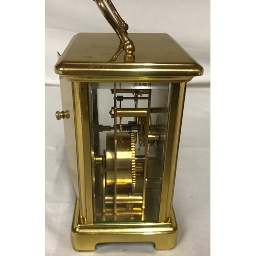 669 - Brass French carriage clock, Duverdrey and Bloquel, 8 day. 11.5cm h. Roman numerals.