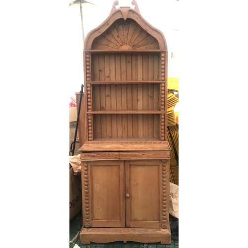 1183 - Pine dresser with 2 door base 3 height and  arch top shelf. 86 w x base height 91 x 47cm d. Overall ... 